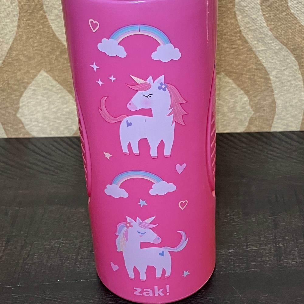 Zak Designs Unicorn Rainbow Shine Bright Pink Squeeze Water Bottle 24oz Plastic - Picture 2 of 6